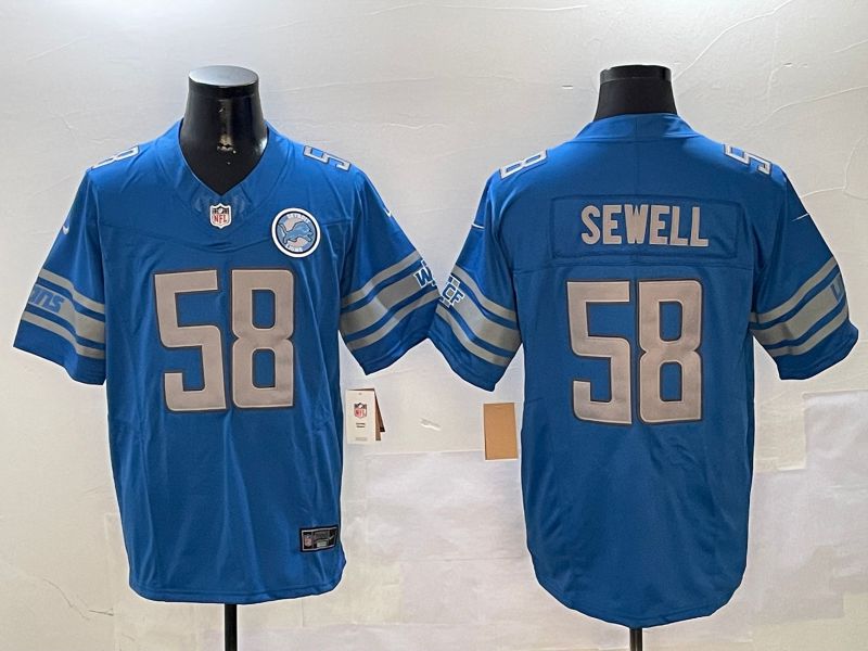 Men Detroit Lions #58 Sewell Blue three generations 2024 Nike Limited NFL Jersey style 01021